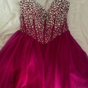 Pink beaded formal dress with lace-up back